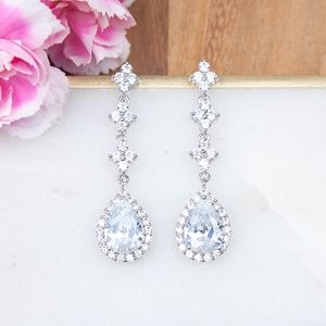 Dangling Cubic Zirconia Teardrop Earrings